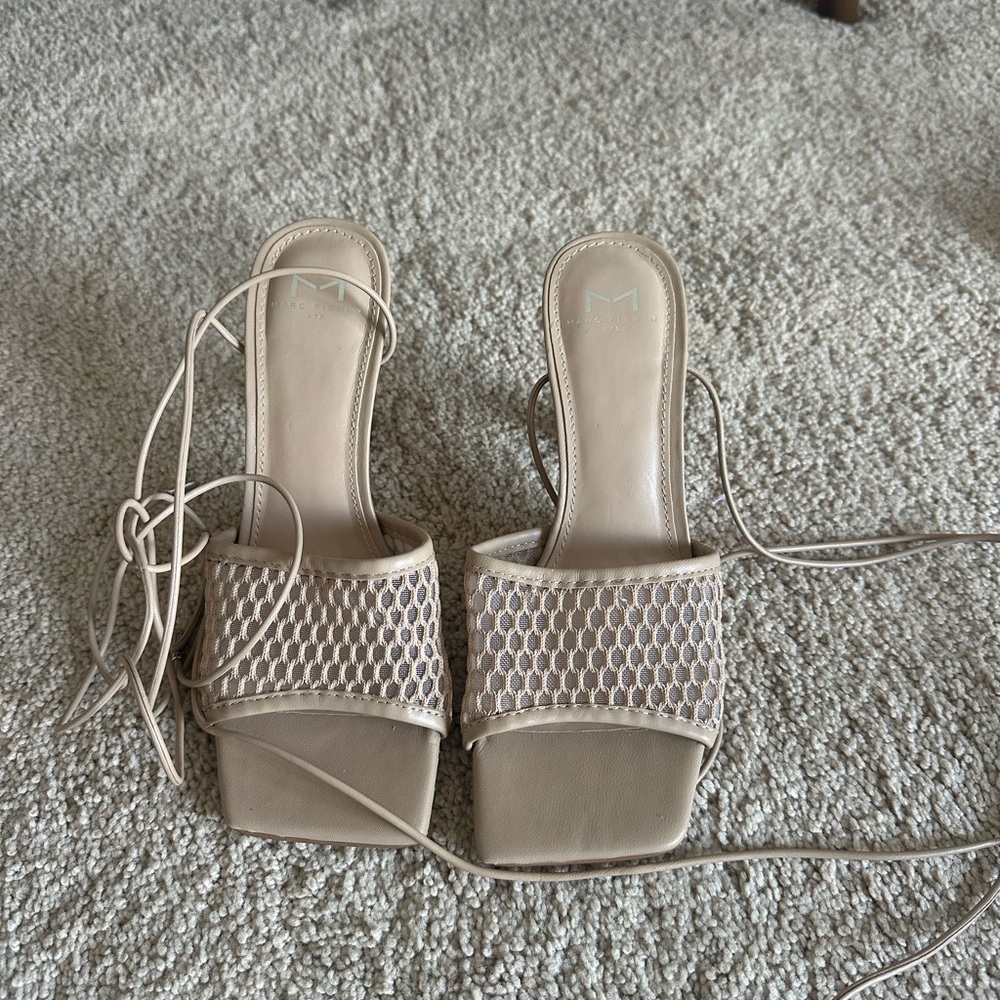 Marc Fisher Beige Lace-Up Mesh Slide Heels